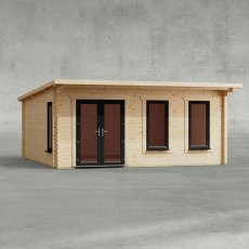 18 x 18 Powersheds Pent Log Cabin In 44mm Log Thickness with uPVC - isolated, doors to left