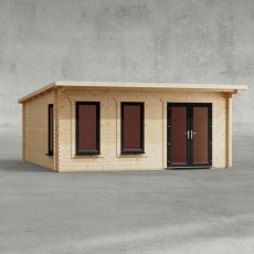 18 x 18 Powersheds Pent Log Cabin In 44mm Log Thickness with uPVC - isolated, doors to the right