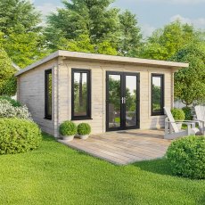 18 x 18 Powersheds Pent Log Cabin In 44mm Log Thickness with uPVC - doors central
