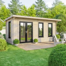 20 x 8 Powersheds Pent Log Cabin In 44mm Log Thickness with uPVC - doors to the left