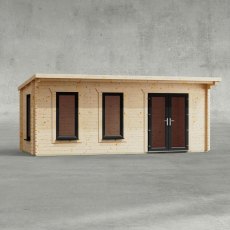 20 x 8 Powersheds Pent Log Cabin In 44mm Log Thickness with uPVC - isolated, doors to the right