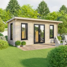20 x 8 Powersheds Pent Log Cabin In 44mm Log Thickness with uPVC - doors central