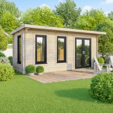 20 x 8 Powersheds Pent Log Cabin In 44mm Log Thickness with uPVC - doors to the right
