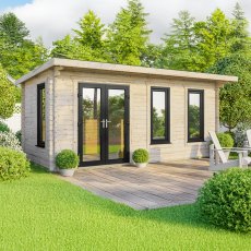 20 x 10 Powersheds Pent Log Cabin In 44mm Log Thickness with uPVC - doors to the left