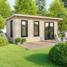 20 x 10 Powersheds Pent Log Cabin In 44mm Log Thickness with uPVC - doors to the right