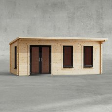 20 x 10 Powersheds Pent Log Cabin In 44mm Log Thickness with uPVC - isolated, door to the left