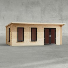 20 x 10 Powersheds Pent Log Cabin In 44mm Log Thickness with uPVC - isolated, door to the right
