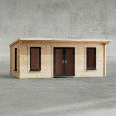 20 x 10 Powersheds Pent Log Cabin In 44mm Log Thickness with uPVC - isolated, door central