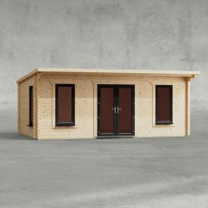 20 x 12 Powersheds Pent Log Cabin In 44mm Log Thickness with uPVC - isolated, doors central