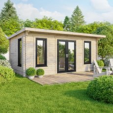 20 x 12 Powersheds Pent Log Cabin In 44mm Log Thickness with uPVC - doors centred
