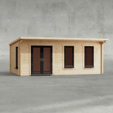20 x 12 Powersheds Pent Log Cabin In 44mm Log Thickness with uPVC - isolated, doors to the left