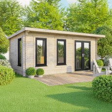 20 x 12 Powersheds Pent Log Cabin In 44mm Log Thickness with uPVC - doors to the right