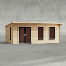 20 x 14 Powersheds Pent Log Cabin In 44mm Log Thickness with uPVC - isolated, doors to the left