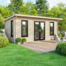 20 x 14 Powersheds Pent Log Cabin In 44mm Log Thickness with uPVC - doors central