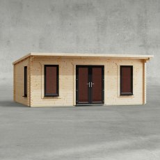 20 x 14 Powersheds Pent Log Cabin In 44mm Log Thickness with uPVC - isolated, doors central