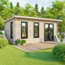 20 x 14 Powersheds Pent Log Cabin In 44mm Log Thickness with uPVC - doors to the right