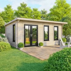 20 x 16 Powersheds Pent Log Cabin In 44mm Log Thickness with uPVC - doors to the left