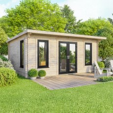20 x 16 Powersheds Pent Log Cabin In 44mm Log Thickness with uPVC - doors central