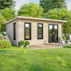 20 x 16 Powersheds Pent Log Cabin In 44mm Log Thickness with uPVC - doors to the right