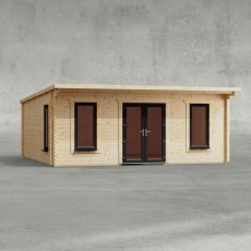 20 x 18 Powersheds Pent Log Cabin In 44mm Log Thickness with uPVC - isolated, doors central