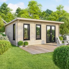 20 x 18 Powersheds Pent Log Cabin In 44mm Log Thickness with uPVC - doors to the right