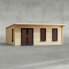 20 x 18 Powersheds Pent Log Cabin In 44mm Log Thickness with uPVC - isolated, doors to the left