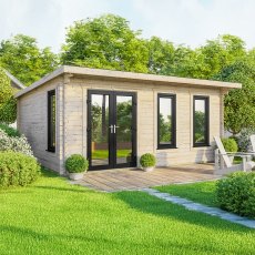 20 x 18 Powersheds Pent Log Cabin In 44mm Log Thickness with uPVC - doors to the left