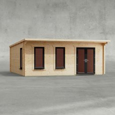 20 x 18 Powersheds Pent Log Cabin In 44mm Log Thickness with uPVC - isolated, doors to the right