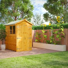 6 x 4 Powersheds Tongue & Groove Apex Wooden Shed With Double Doors - in situ, angle view