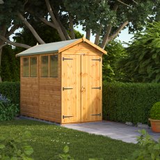 8 x 4 Powersheds Tongue & Groove Apex Wooden Shed With Double Doors - in situ, angle view