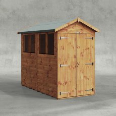 8 x 4 Powersheds Tongue & Groove Apex Wooden Shed With Double Doors - isolated angle view