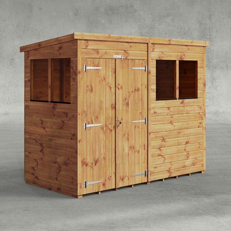 8 x 4 Powersheds Tongue & Groove Pent Wooden Shed With Double Doors, studio shot