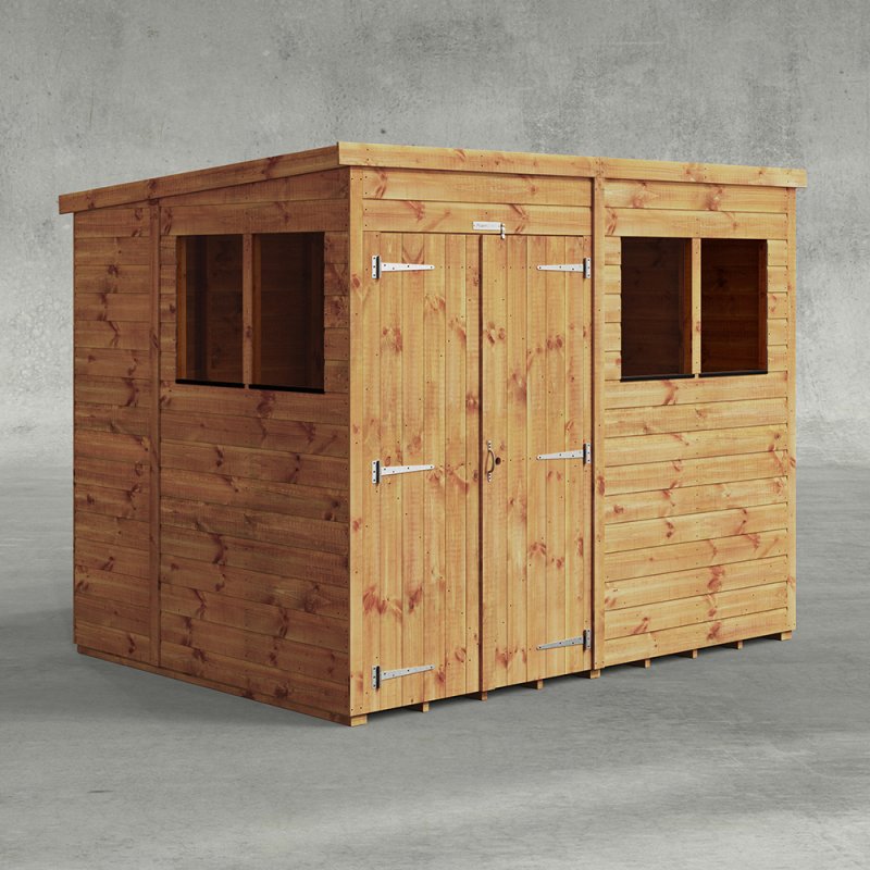 8 x 6 Powersheds Tongue & Groove Pent Wooden Shed With Double Doors - isolated