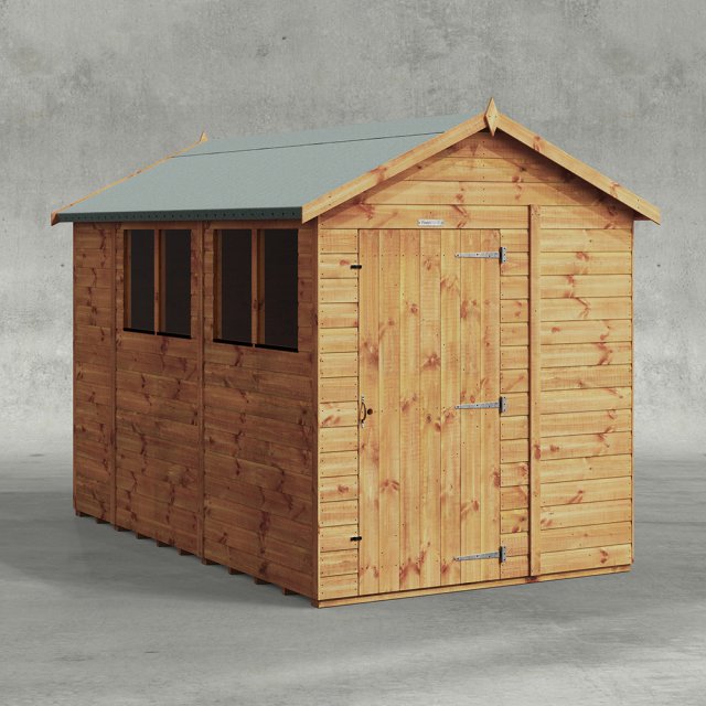 10 x 6 Powersheds Tongue & Groove Apex Wooden Shed - Isolated angle view