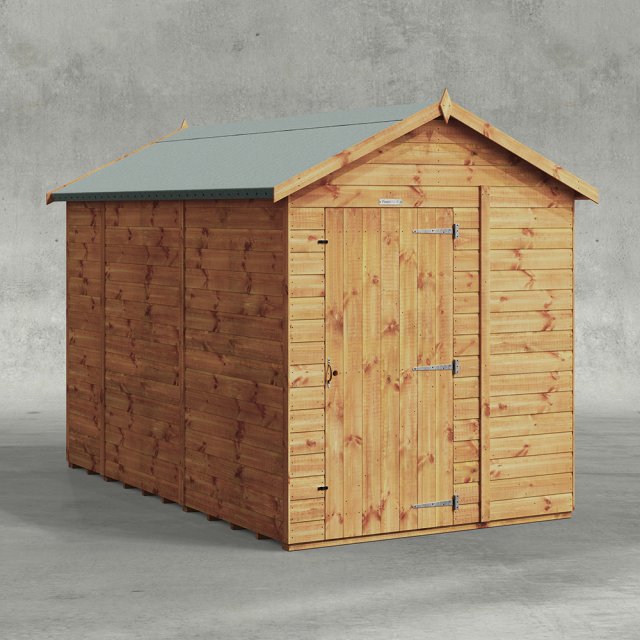 10 x 6 Powersheds Tongue & Groove Windowless Apex Wooden Shed - Isolated angle view