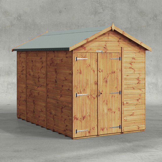 10 x 6 Powersheds Tongue & Groove Windowless Apex Wooden Shed With Double Doors - Isolated angle view