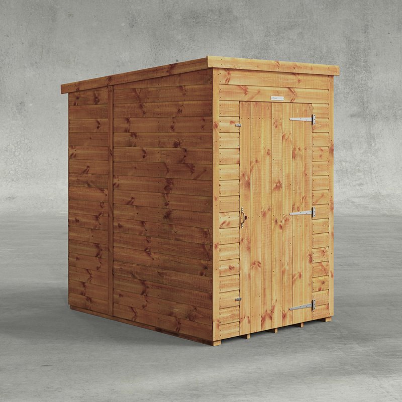 A studio photograph of the 4 x 6 Powersheds Tongue & Groove Windowless Pent Wooden Shed shown against a plain white background.