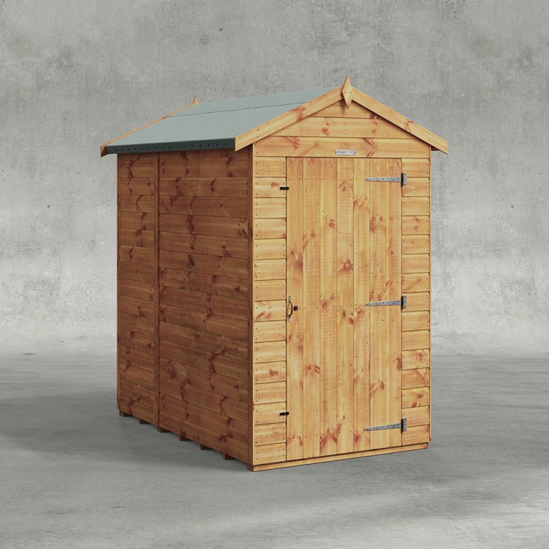 The 6 x 4 Powersheds Tongue & Groove Windowless Apex Wooden Shed shown from the front against a plain white background.