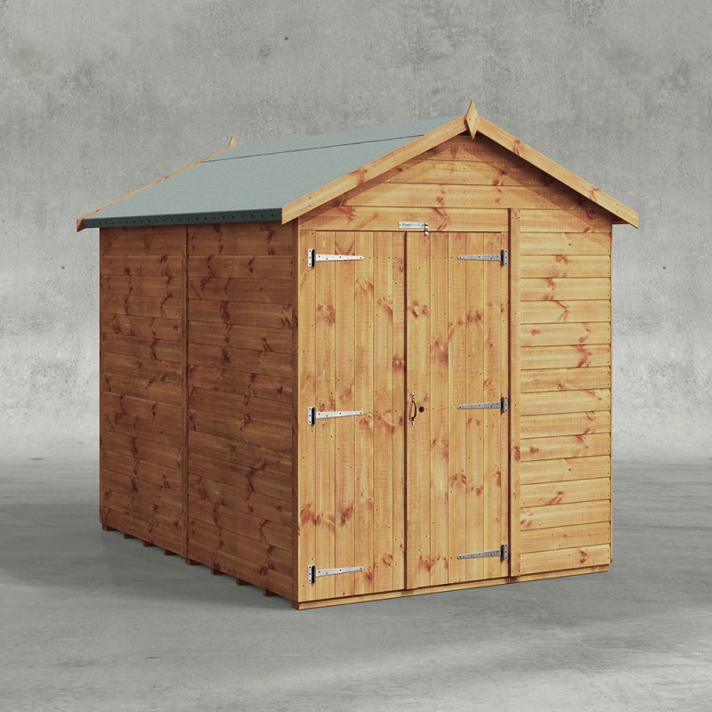 8 x 6 Powersheds Tongue & Groove Windowless Apex Wooden Shed With Double Doors - isolated