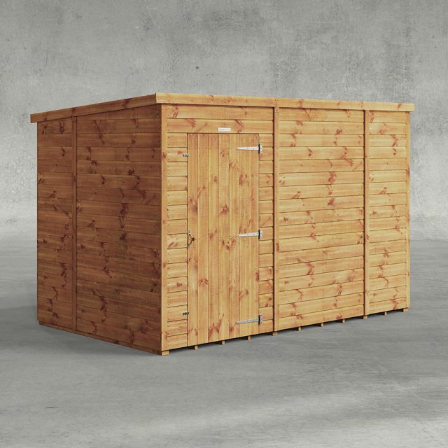 10 x 6 Powersheds Tongue & Groove Windowless Pent Wooden Shed - Isolated angle view