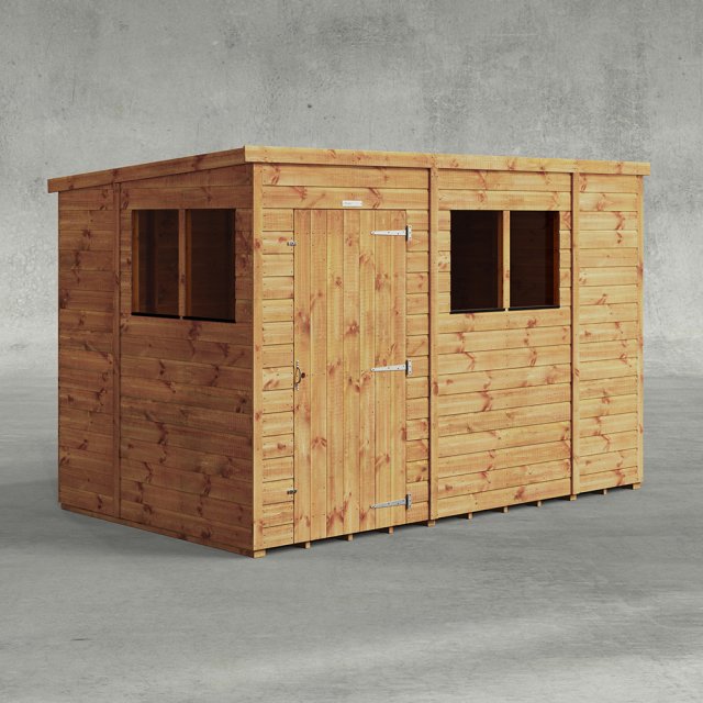 10 x 6 Powersheds Tongue & Groove Pent Wooden Shed - Isolated angle view