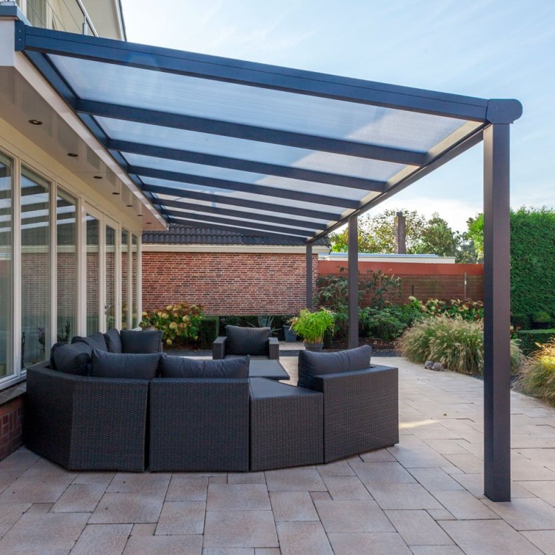 13 x 11 4.0m x 3.5m Deponti Bosco Veranda Black - Ultra Clear Polycarbonate Roof