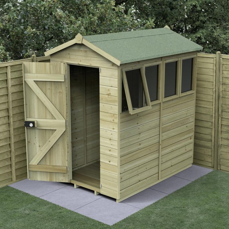 6 x 4 Forest Timberdale 25yr Guarantee Tongue & Groove Pressure Treated Apex Shed, garden setting
