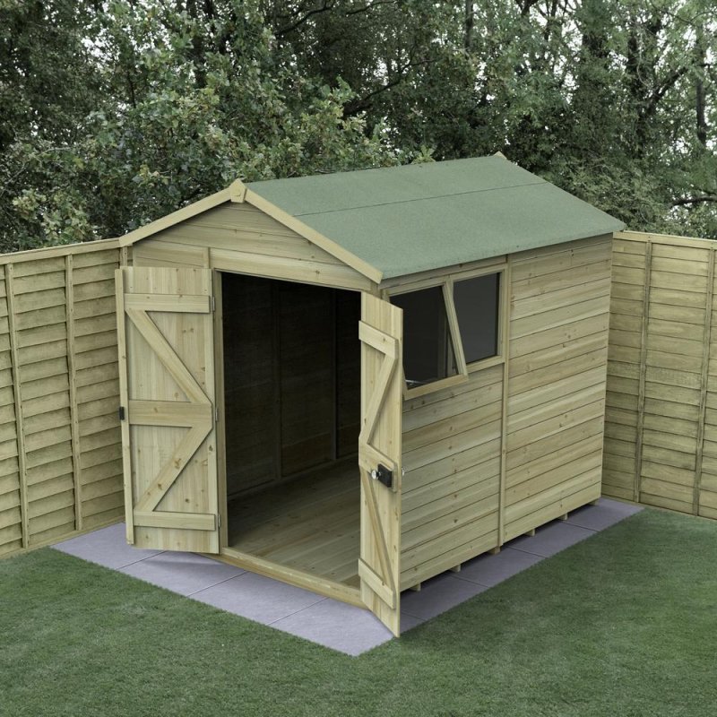 8 x 6 Forest Timberdale Pressure Treated Double Door Apex Shed, garden setting