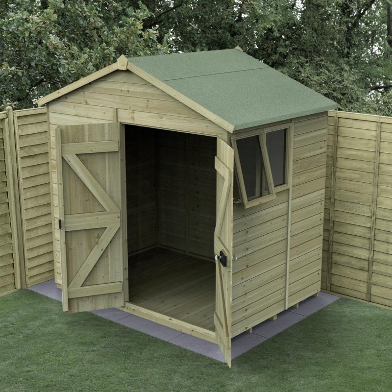 7 x 5 Forest Timberdale Pressure Treated Double Door Apex Shed, garden setting