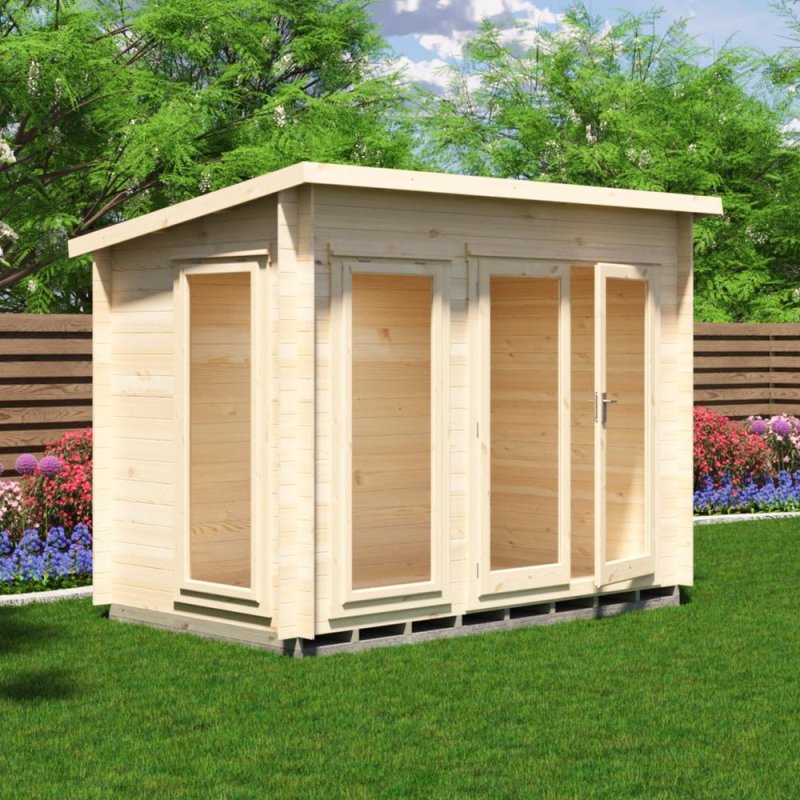 Shire Tilney 10x6 wooden log cabin with glazed double doors and front windows