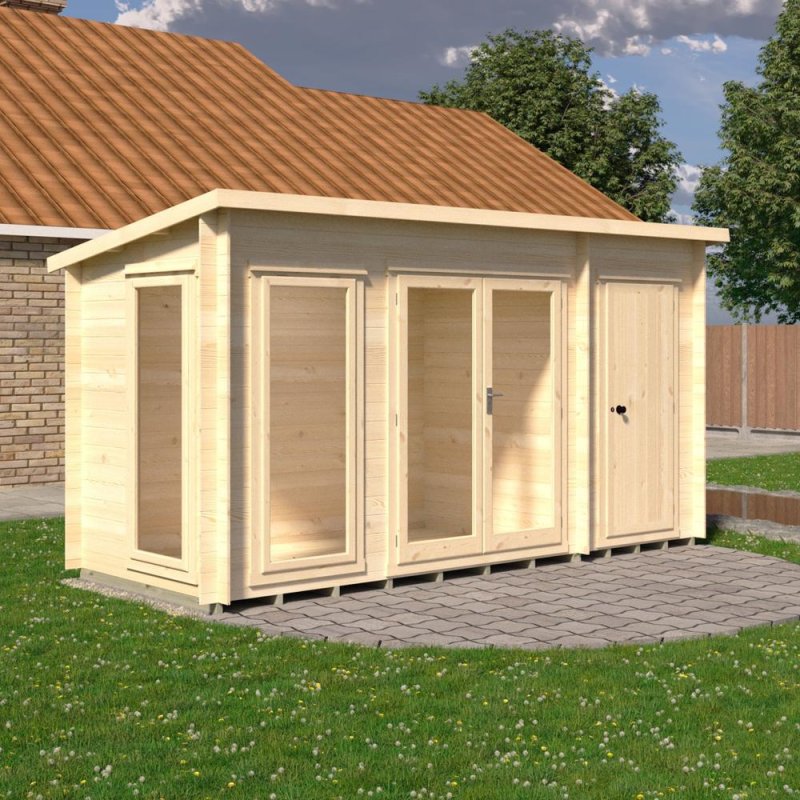 Shire Walsoken 6x14 Log Cabin with Store - Side-angled exterior view on patio lawn