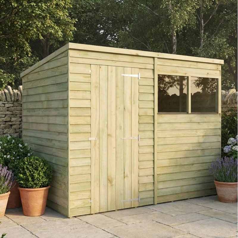 Mercia 8x6 Overlap Pent Shed in Garden Setting