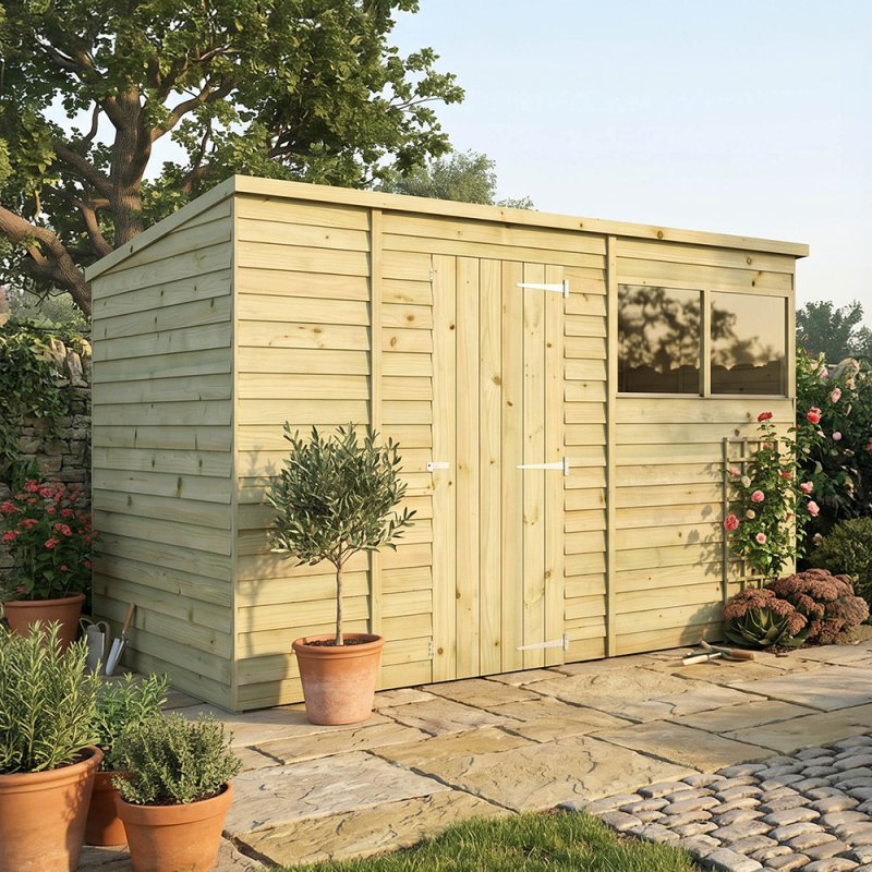 Mercia 10x6 Overlap Pent Shed in Garden Setting