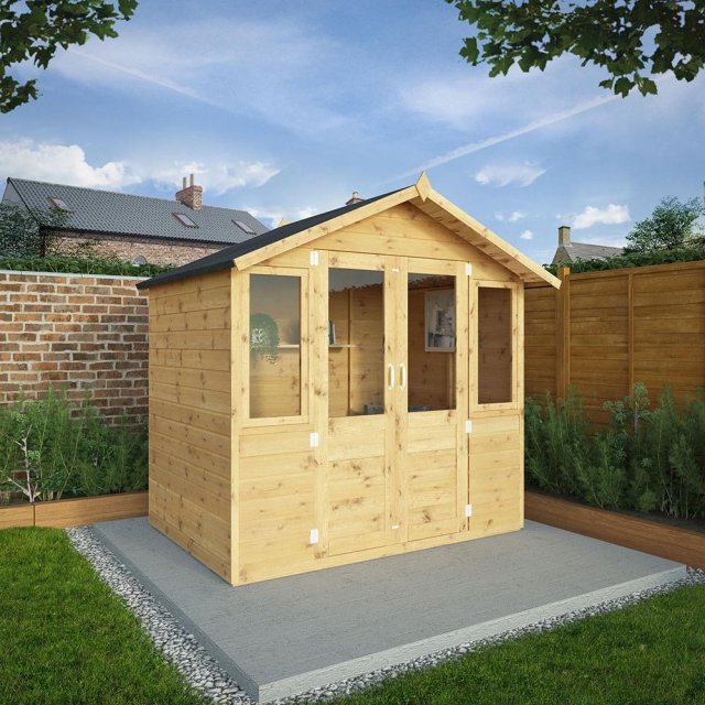 7x5 Mercia Shiplap Traditional Summerhouse - insitu with doors closed